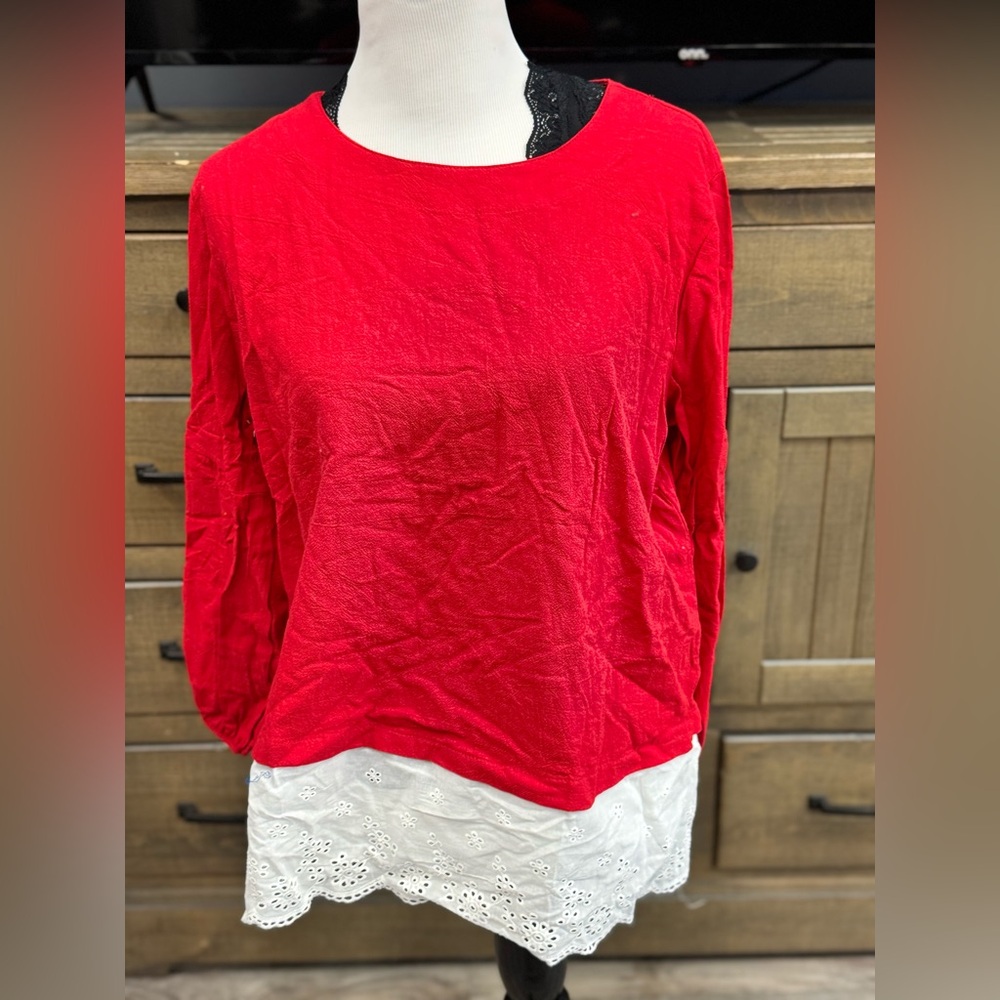 Women’s‎ NWT Camisa Shirt Size XL Red With White Lace